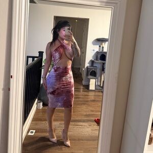Fashion Nova Backless Tie-Dye Dress - Pink and Purple